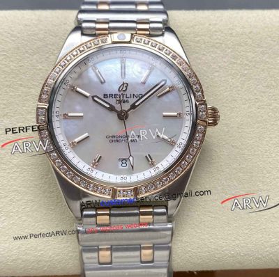 BLS Factory Breitling Chronomat Automatic 36 MOP Face Two tone Rose Gold Diamond Bezel Replica Watch
